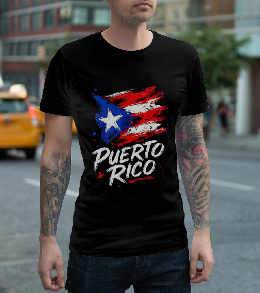 Puerto Rico Flag Brush Stroke Style Classic Representation T-Shirt