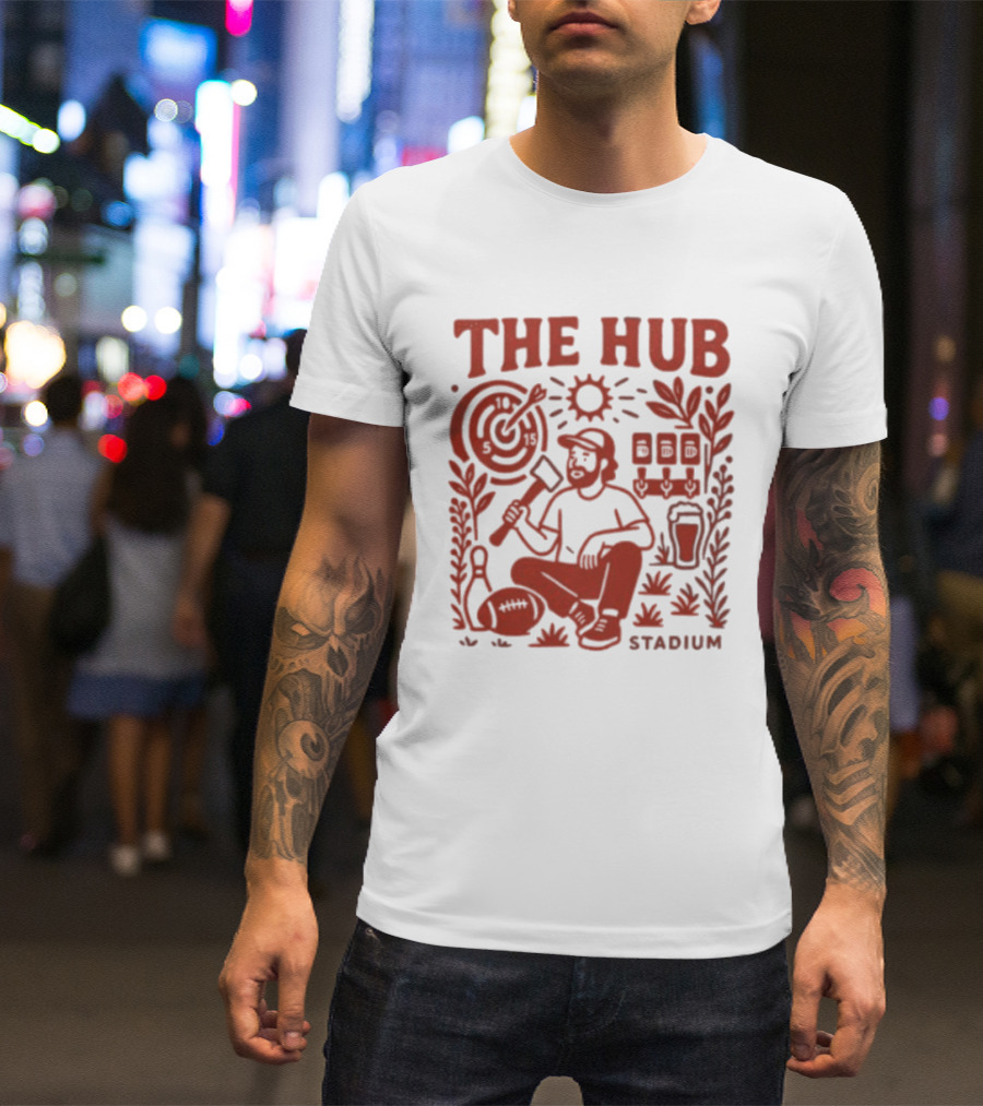 The Hub Stadium Archery Axe Throwing Brewery Activities T-Shirt