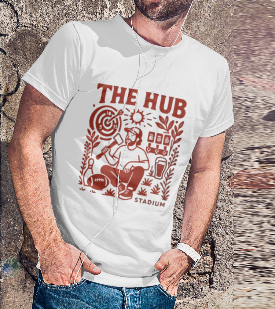 The Hub Stadium Archery Axe Throwing Brewery Activities T-Shirt