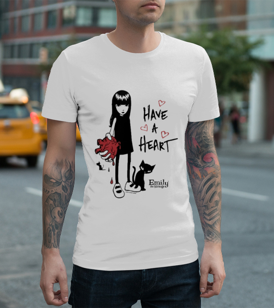 Emily The Strange Have A Heart Dripping Red Hearts Cat T-Shirt