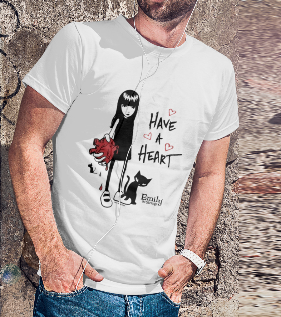 Emily The Strange Have A Heart Dripping Red Hearts Cat T-Shirt