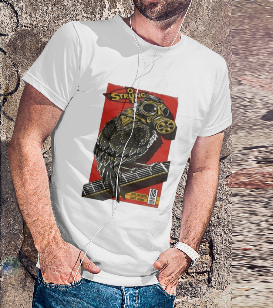 Strung Out Feb 8 2026 Bogota Colombia Bird Gas Mask Concept Concert Tour T-Shirt