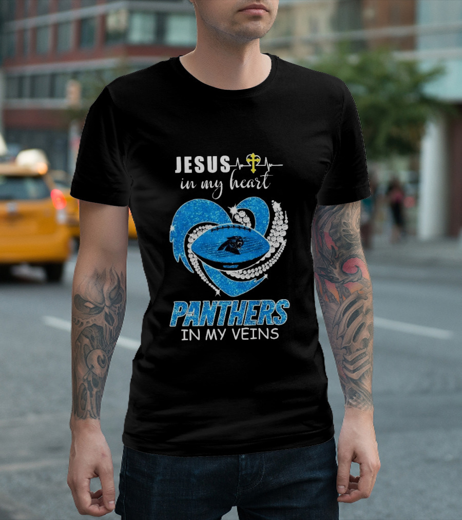Jesus In My Heart Panthers In My Veins Diamond Heart Christian T-Shirt