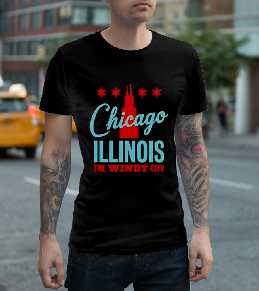 Chicago Illinois The Windy City Skyline Stars T-Shirt