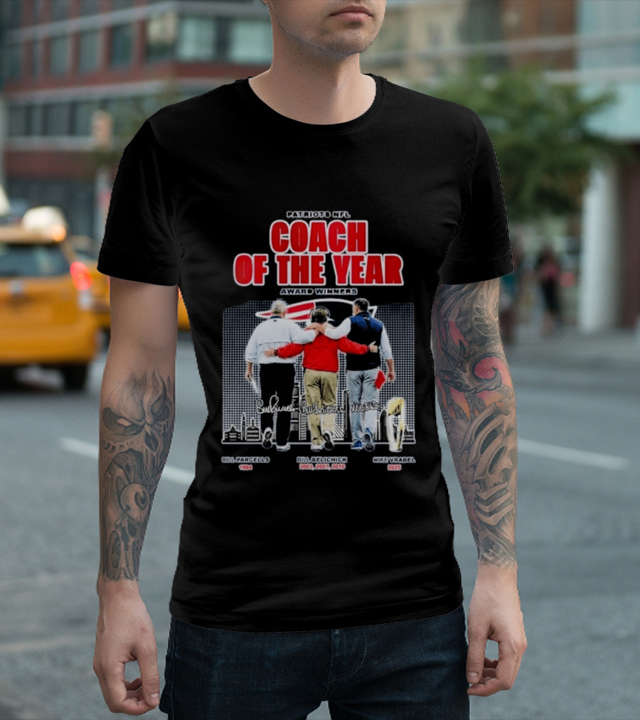 New England Patriots Coach Of The Year Award Winners Bill Parcells Bill Belichick Mike Vrabel T-Shirt