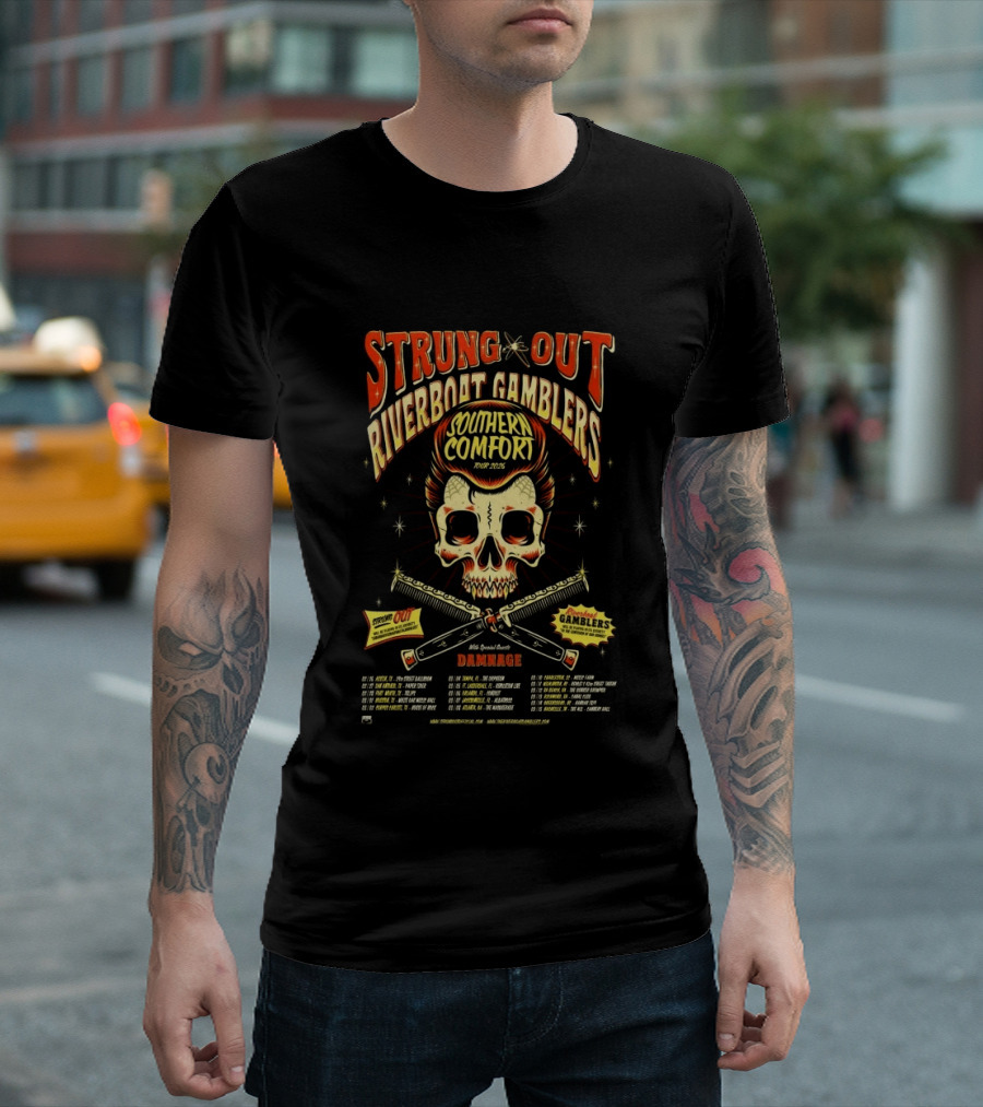 Strung Out Riverboat Gamblers Southern Comfort Tour 2026 With Damage Events T-Shirt