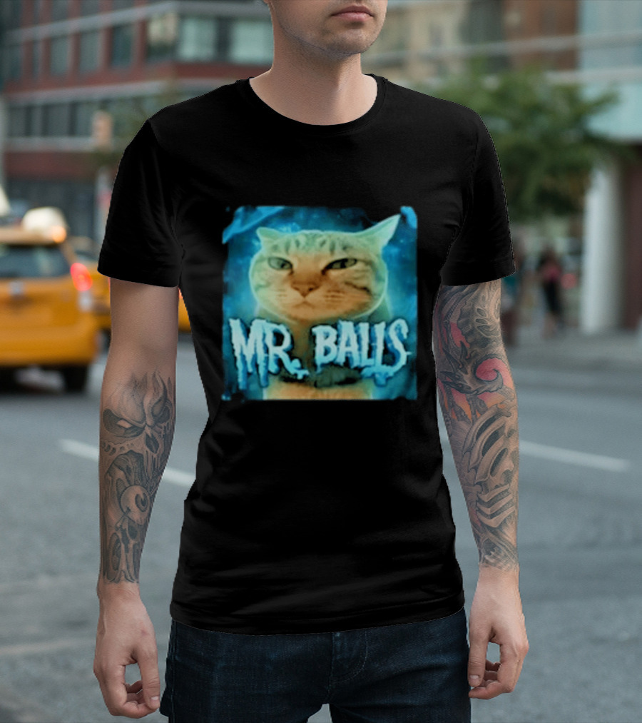 Mr Balls Cat Meme Funny Blue Glowing T-Shirt