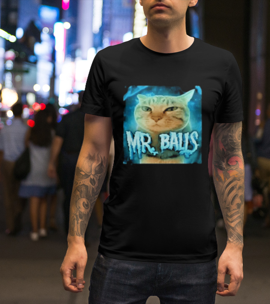 Mr Balls Cat Meme Funny Blue Glowing T-Shirt