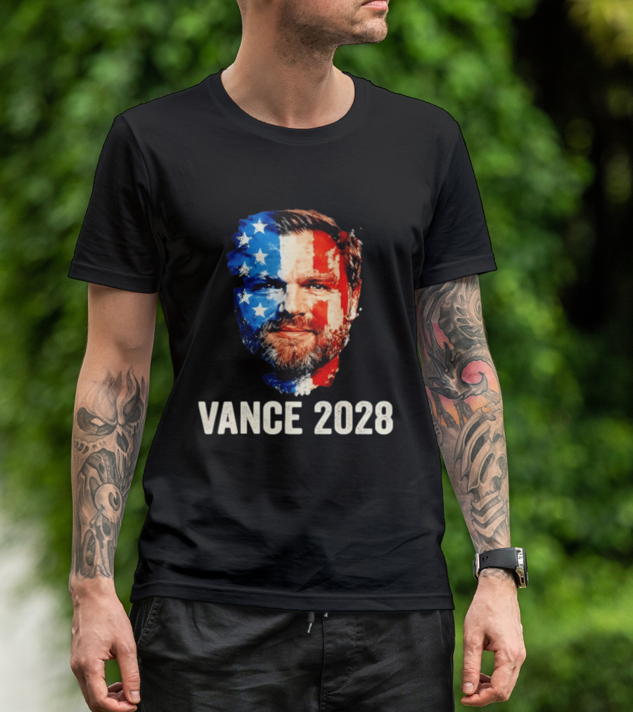 Vance 2028 US Flag Face Patriotic Election Campaign T-Shirt