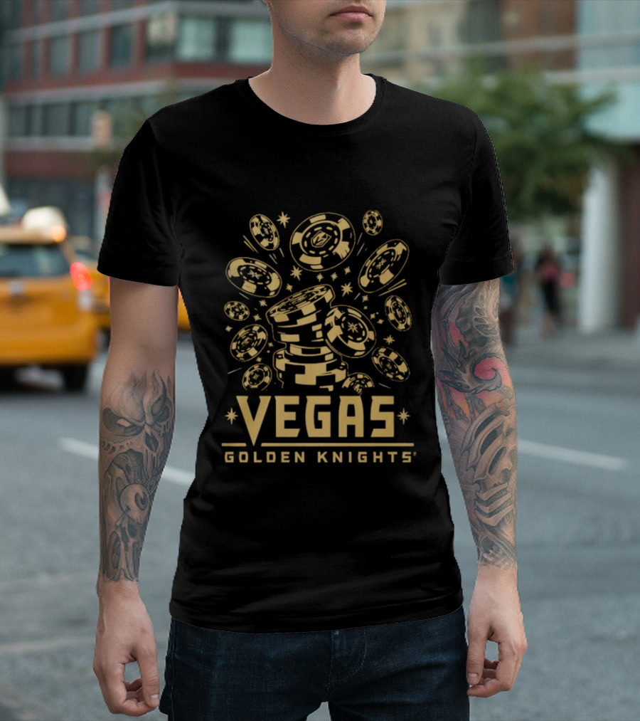 Vegas Golden Knights Poker Chip Burst With Cards And Stars T-Shirt