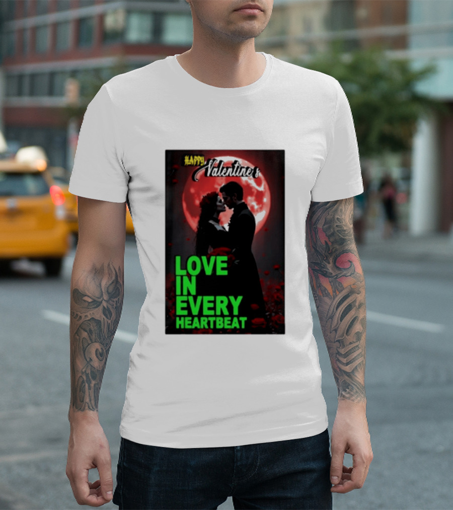 Happy Valentine's Love In Every Heartbeat Romantic Moonlight T-Shirt