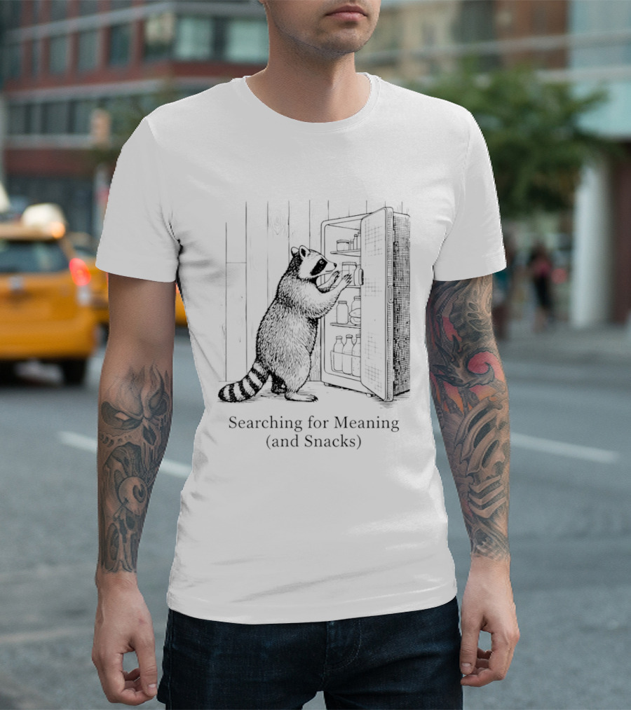 Raccoon Searching For Meaning And Snacks Humorous Wildlife T-Shirt