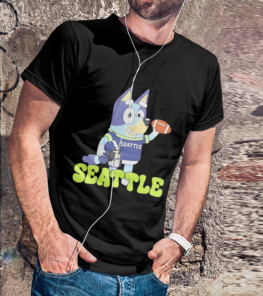 Bluey Seattle Football Cartoon 2026 Seahawks Fan Gear T-Shirt