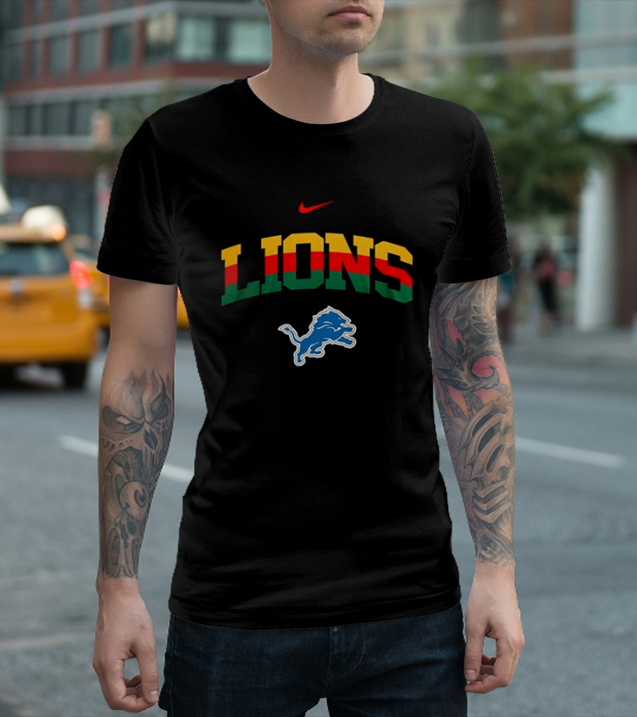 Nike Lions Detroit Blue Lion Celebrating Black History 100th Anniversary T-Shirt
