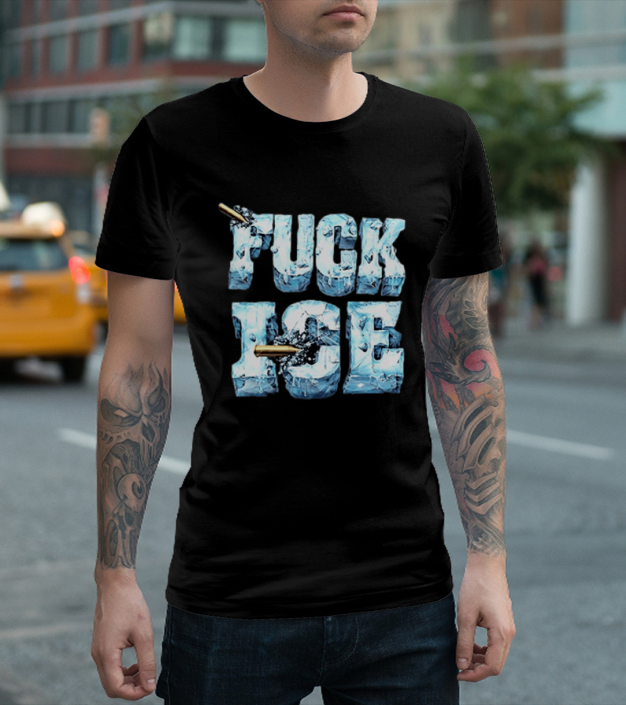 FUCK ICE Bullet Impact Ice Block Letters T-Shirt