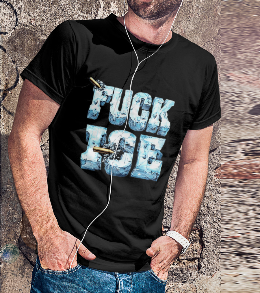FUCK ICE Bullet Impact Ice Block Letters T-Shirt