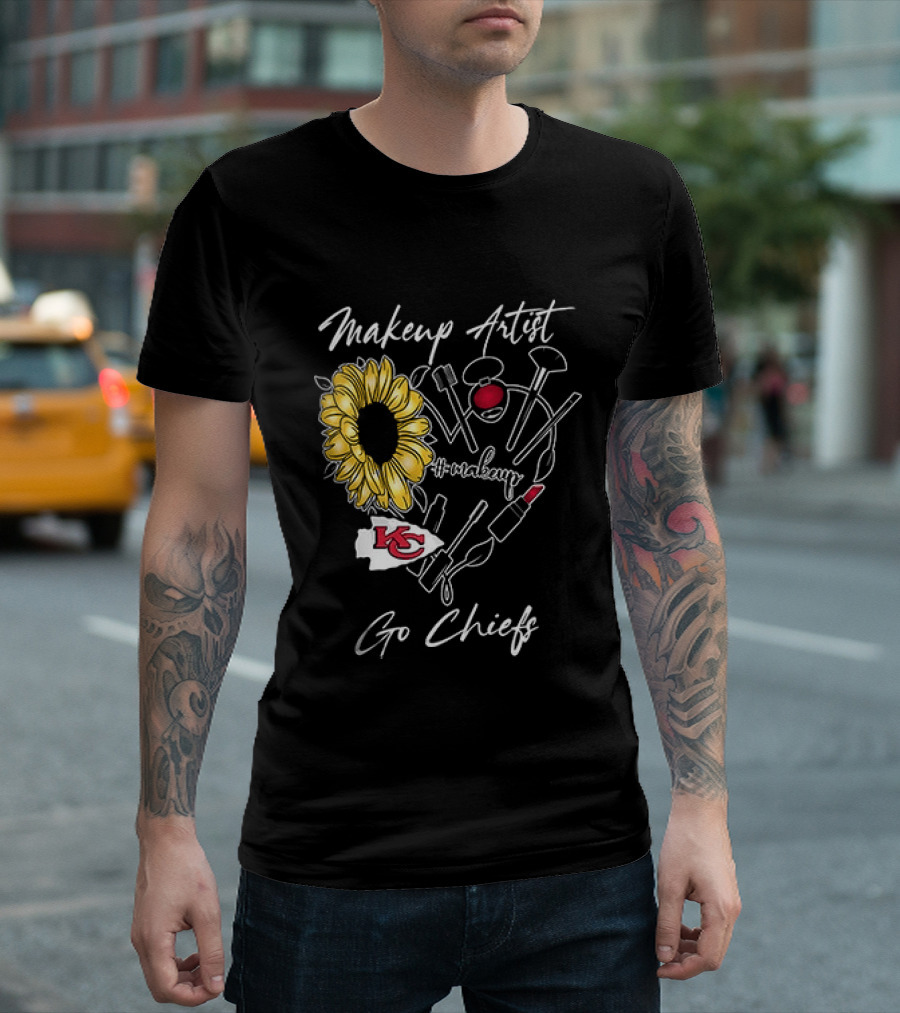 Kansas City Chiefs Makeup Artist Go Chiefs Sunflower Heart T-Shirt