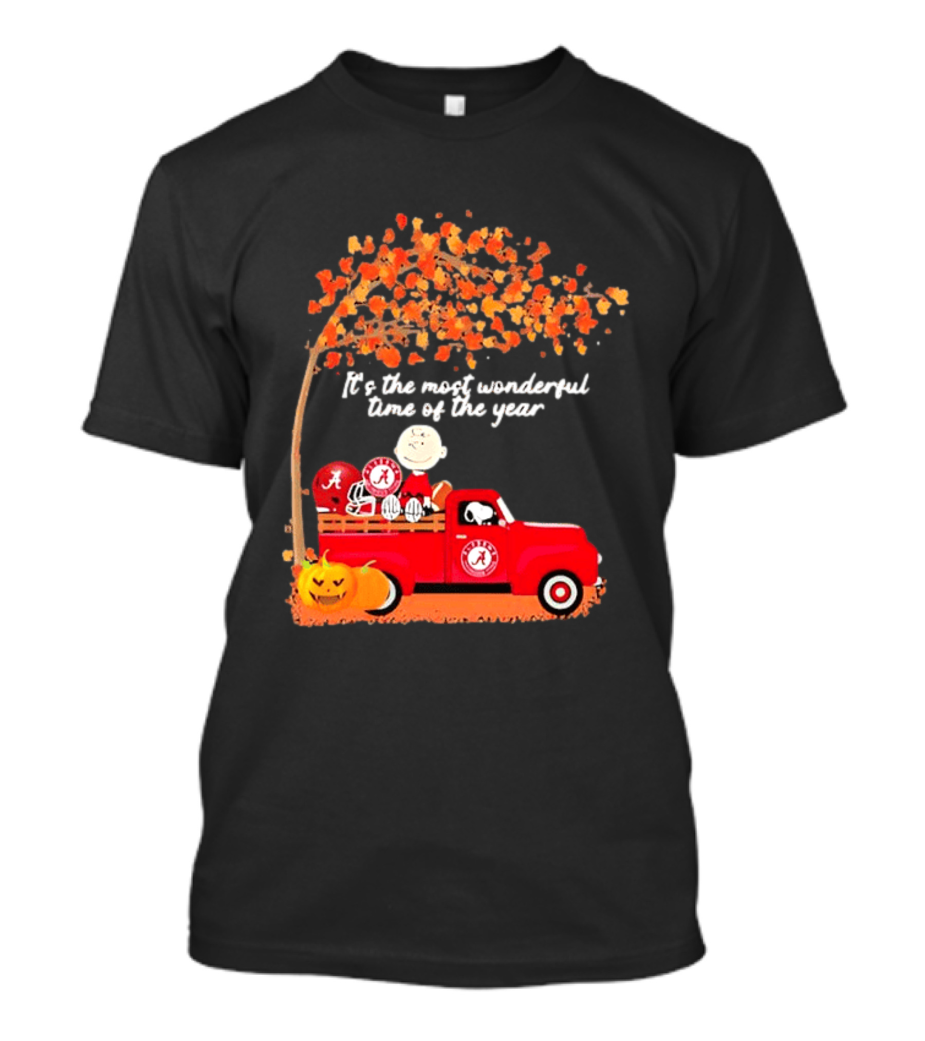 Peanuts Characters Alabama Crimson Tide Pickup Truck Fall Scene T-Shirt