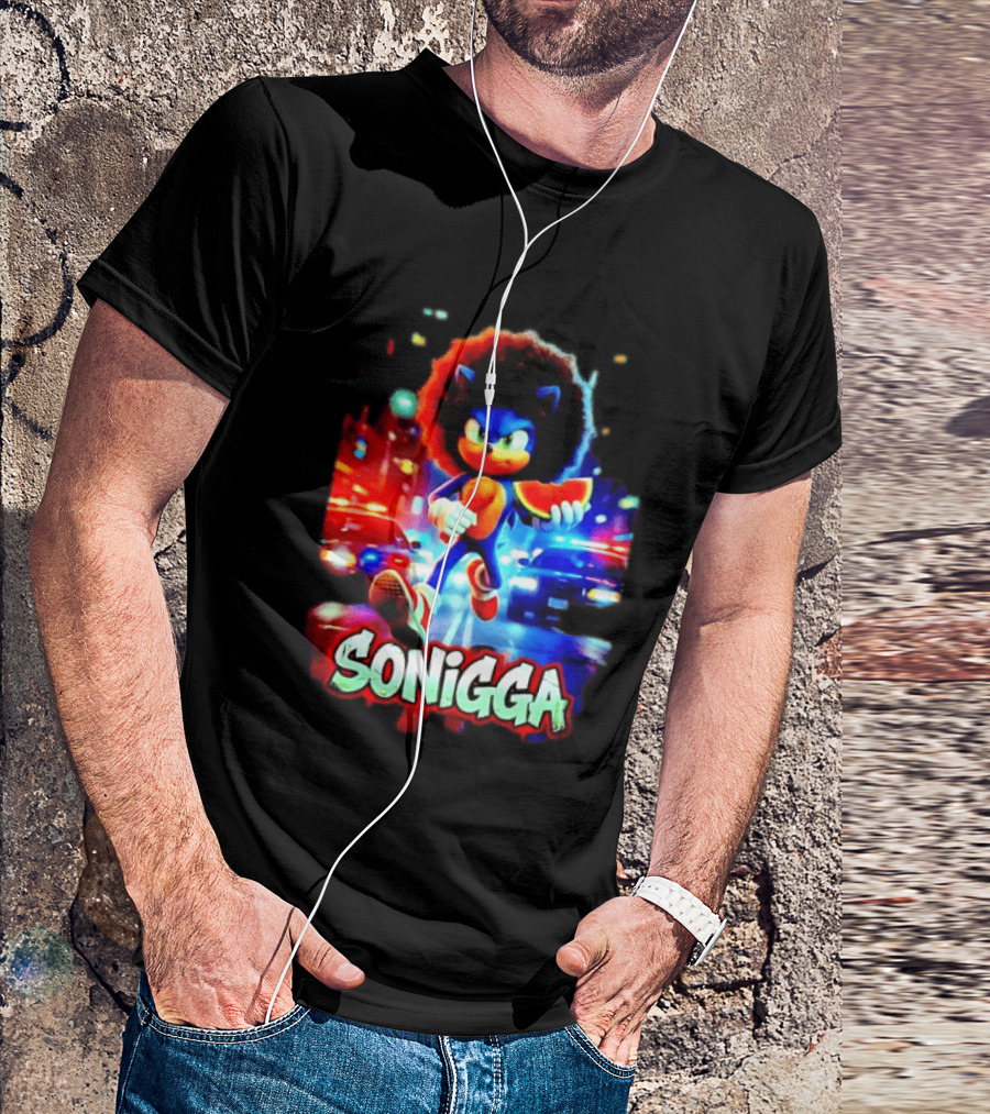 SONIGGA Sonic The Hedgehog Holding Watermelon Afro T-Shirt