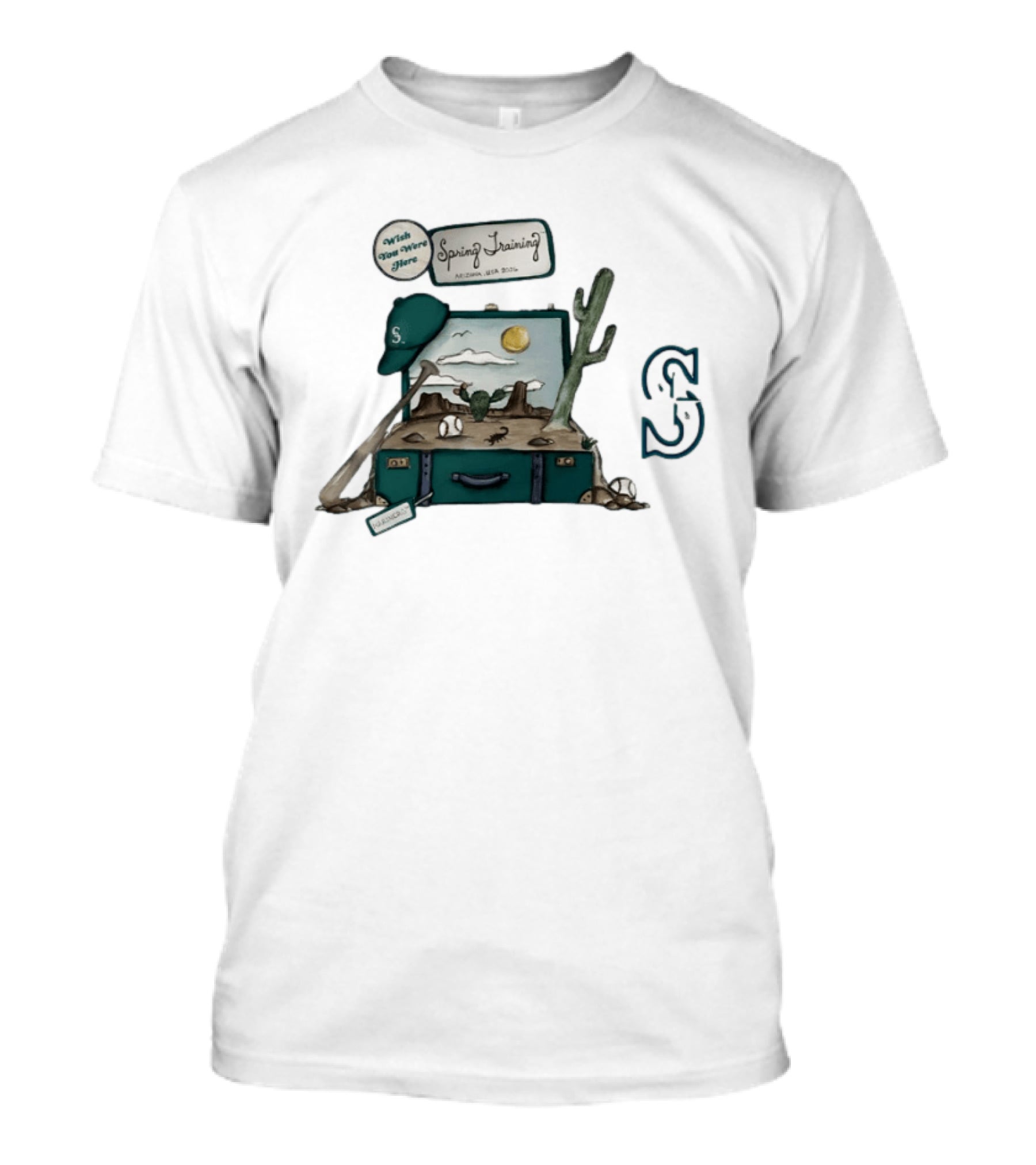 2026 Mariners Spring Training Arizona Cactus Suitcase Baseball Adventure T-Shirt
