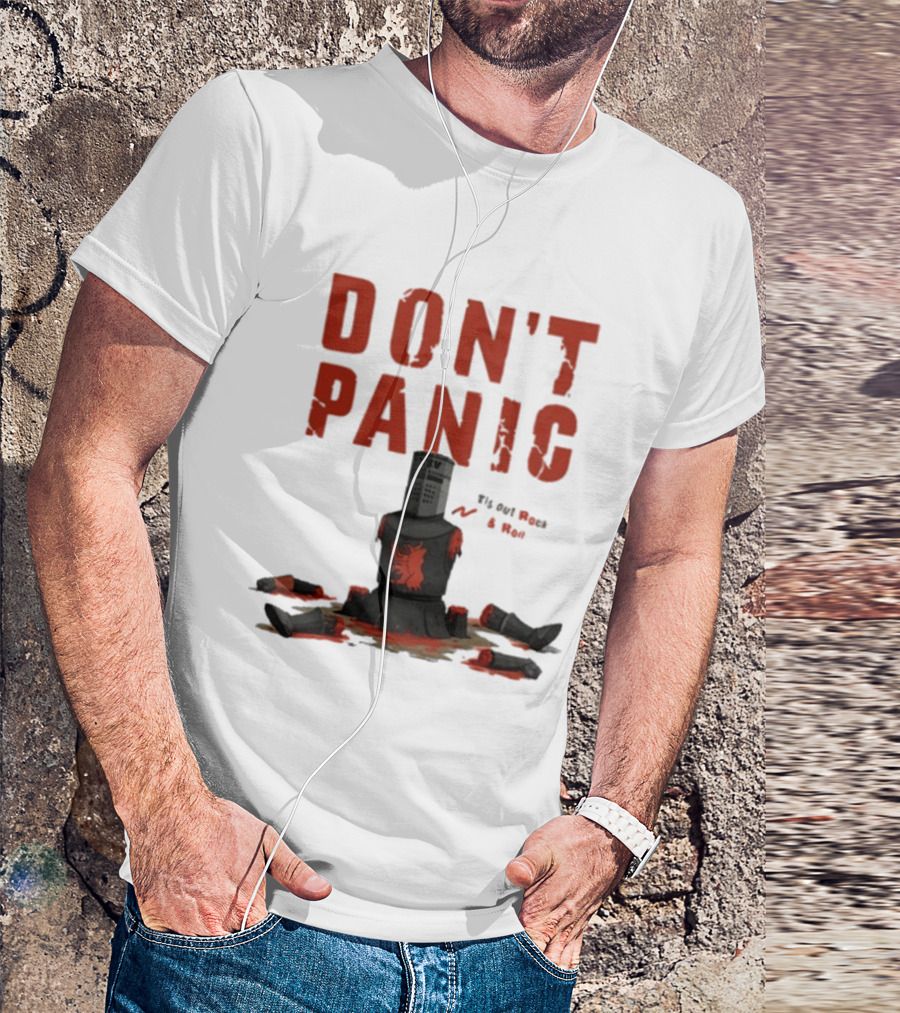 Don't Panic Monty Python Black Knight Sitting In Limbs T-Shirt