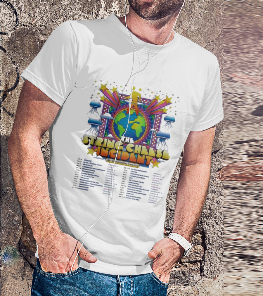 The String Cheese Incident Just Keep Spinning Tour 2026 North America Dates Psychedelic Globe And Jellyfish Motif T-Shirt