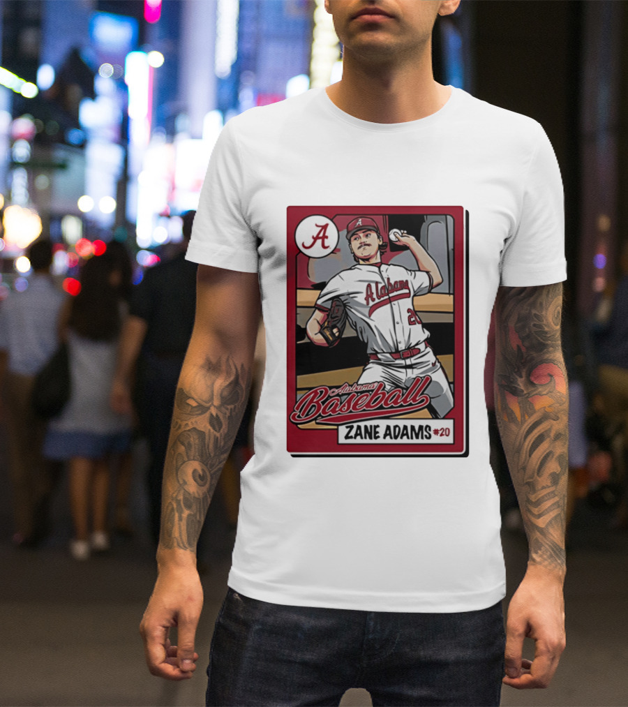 Alabama Baseball Zane Adams #20 Caricature Card T-Shirt