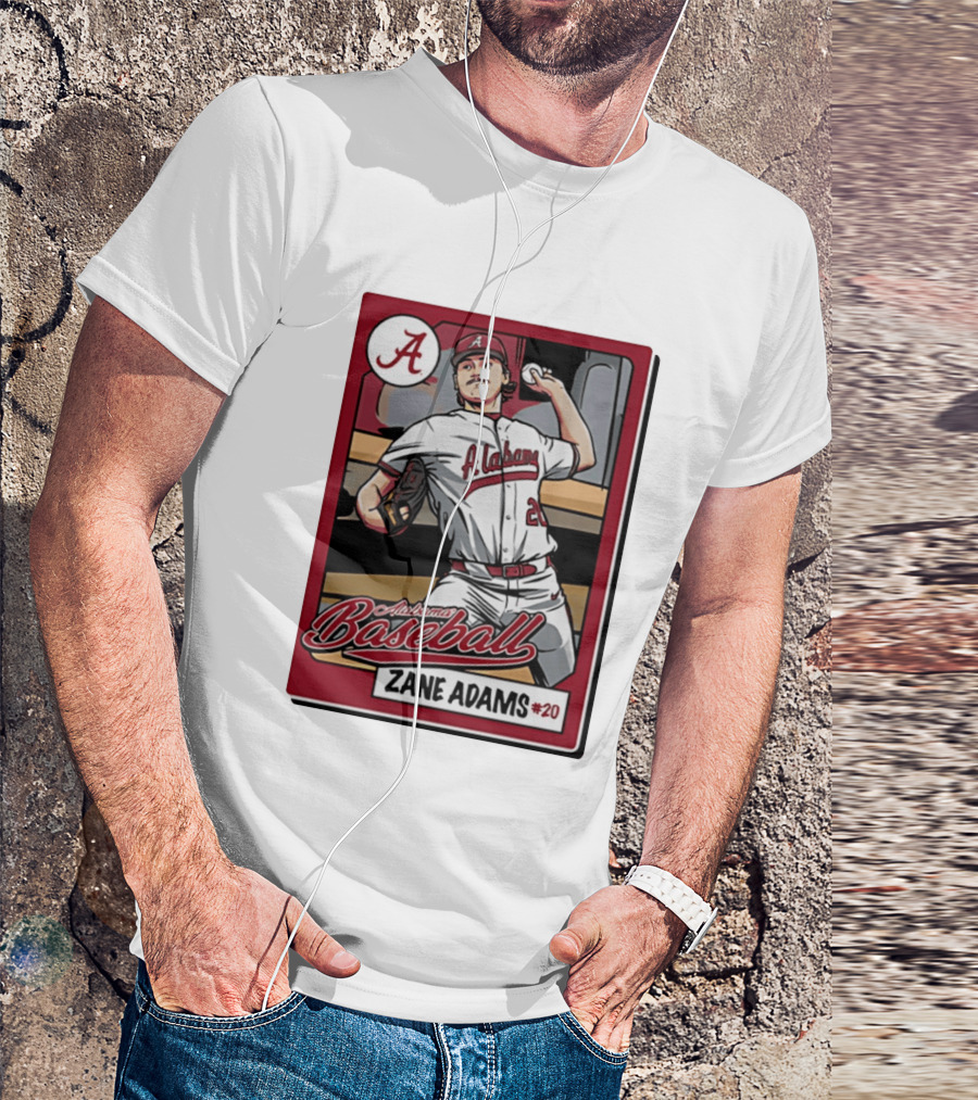 Alabama Baseball Zane Adams #20 Caricature Card T-Shirt