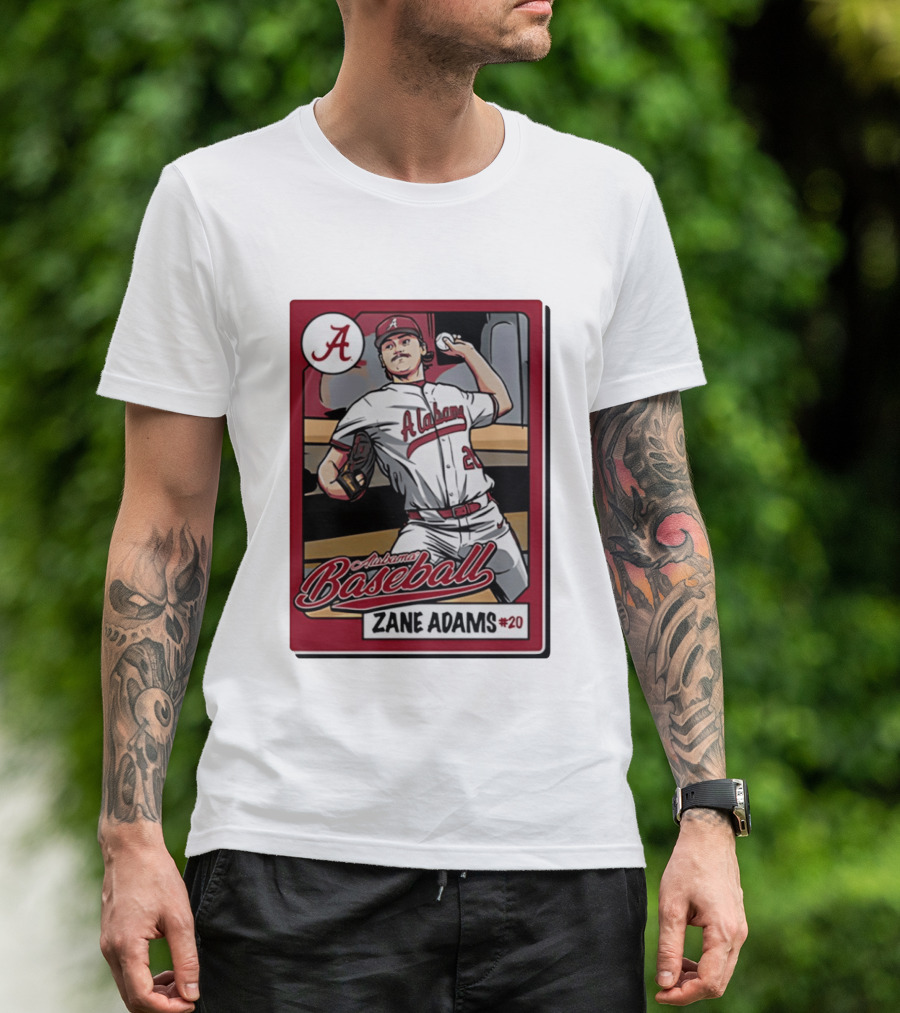 Alabama Baseball Zane Adams #20 Caricature Card T-Shirt