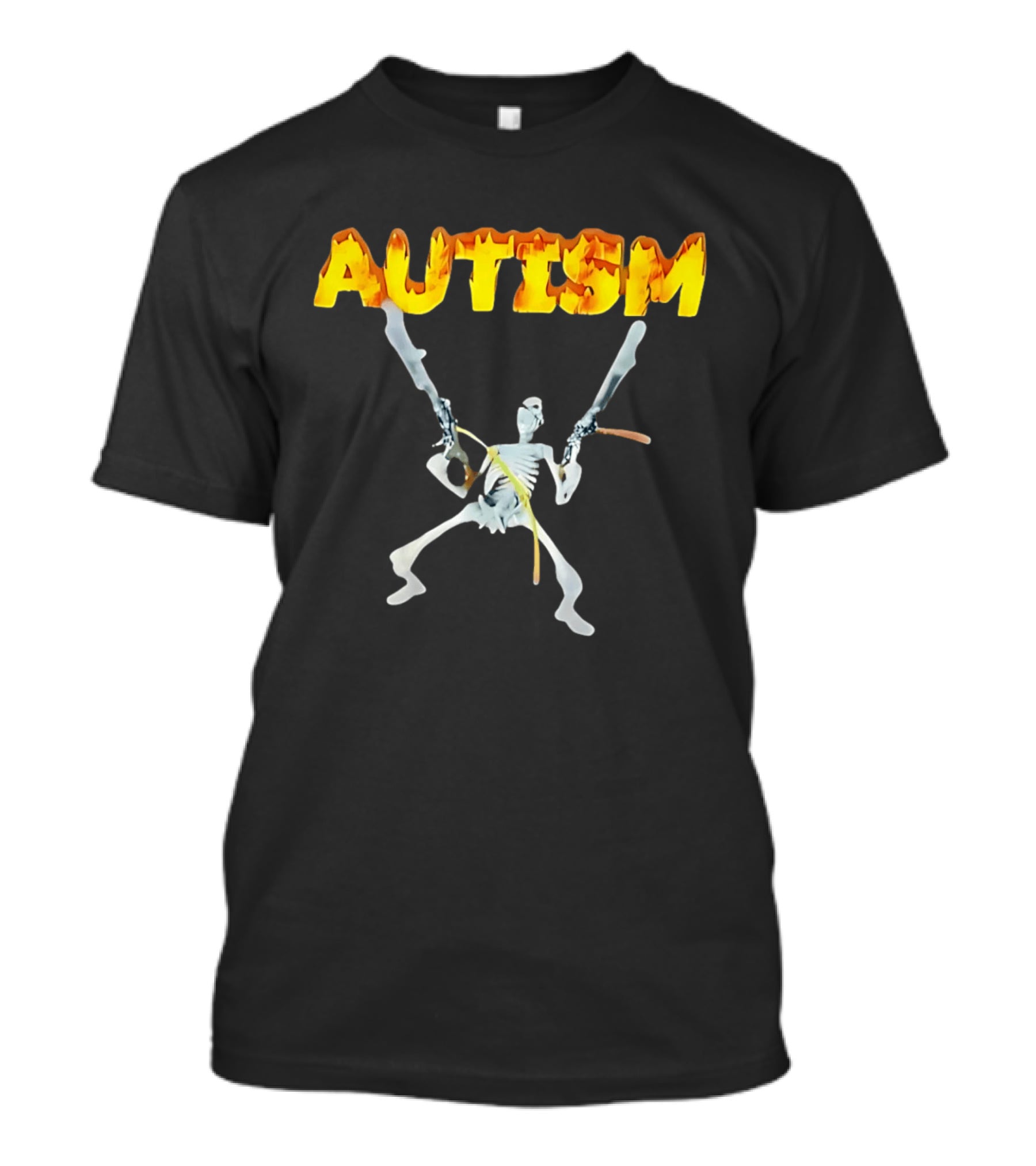 Autism Skeleton With Swords And Fire Letters T-Shirt