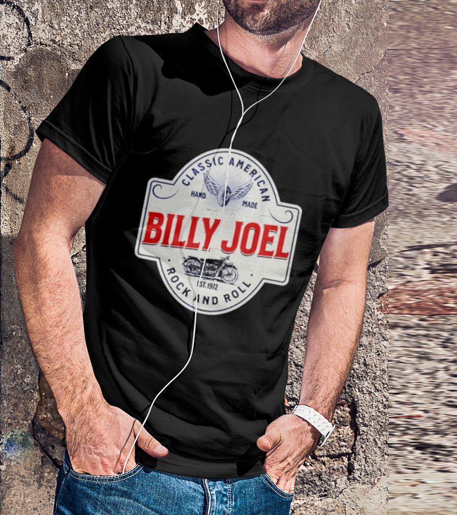 Billy Joel Classic American Hand Made Rock And Roll Est 1972 Motorcycle T-Shirt
