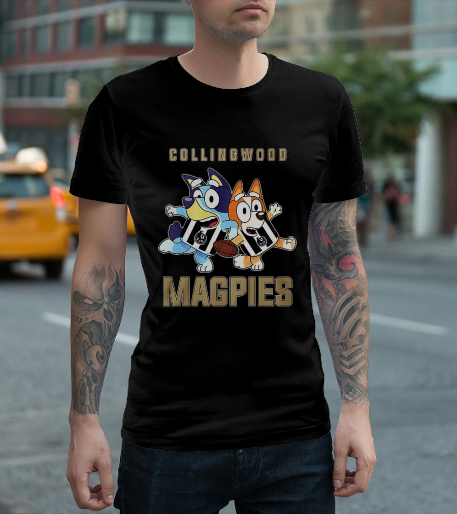 Collingwood Magpies Bluey And Bingo Playful Team Spirit T-Shirt