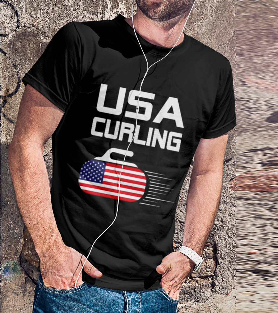 USA Curling American Flag Stone T-Shirt