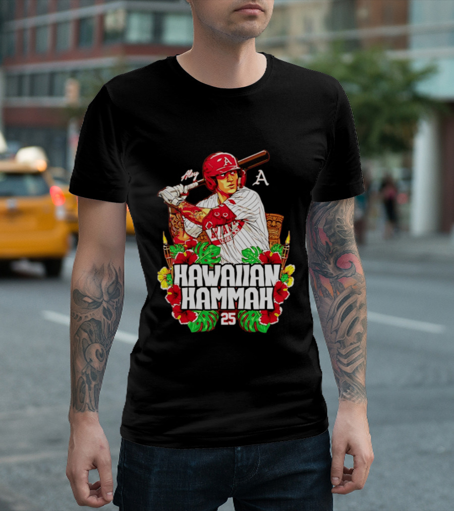 Aloy Hawaiian Hammah Arkansas Baseball 25 Caricature NCAA T-Shirt