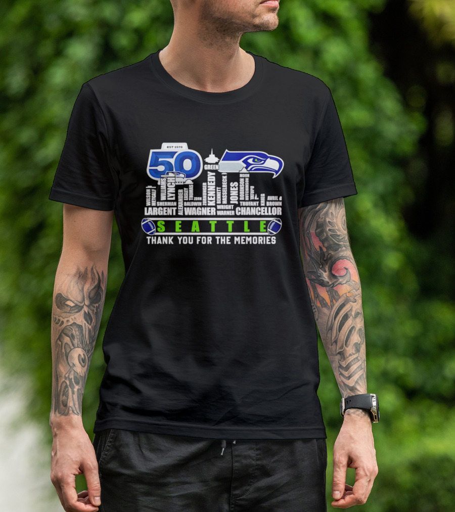 Seattle Seahawks 50th Anniversary Thank You For The Memories Largent Wagner Chancellor T-Shirt