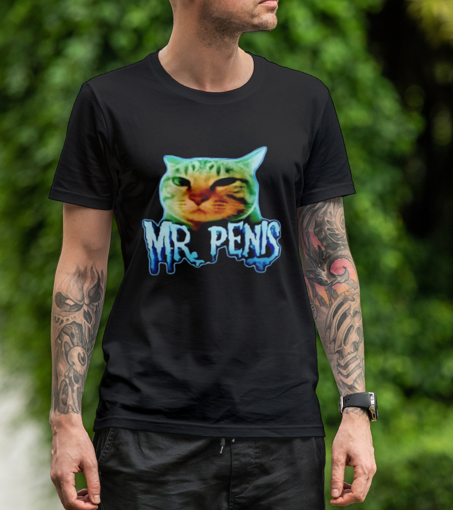 Mr Penis Cat Bold Neon Feline Face T-Shirt