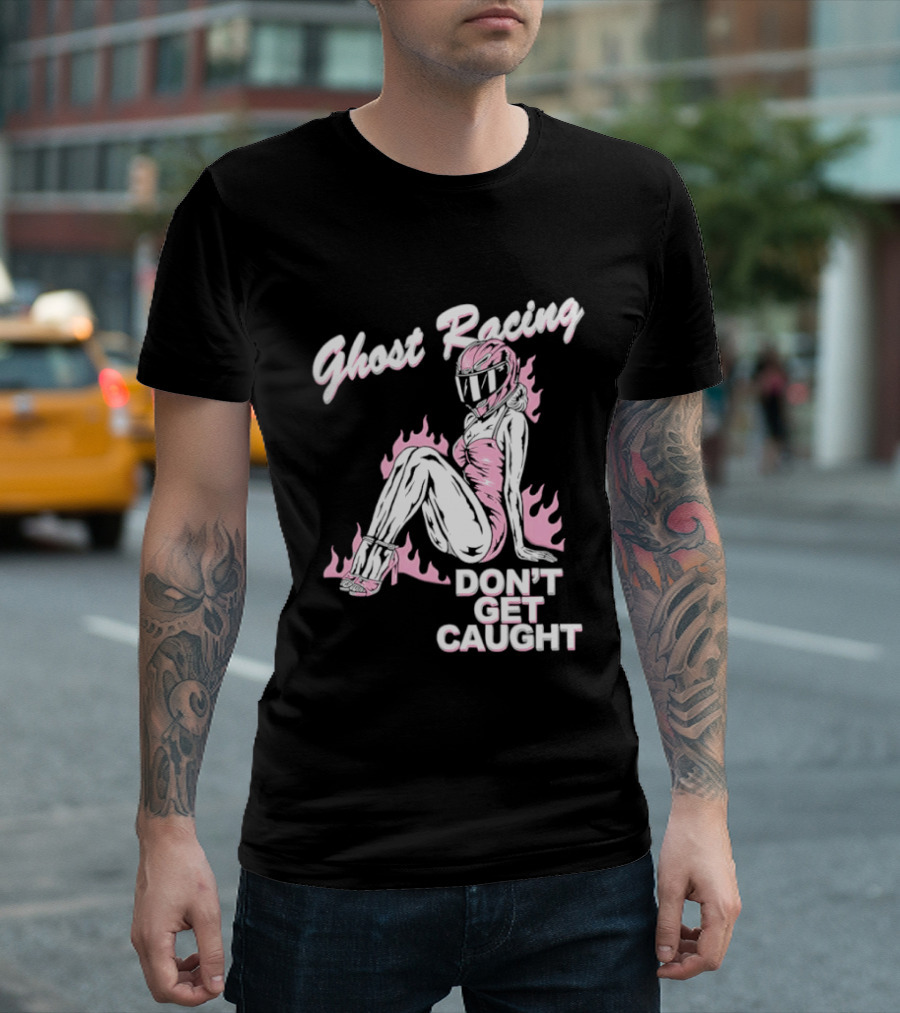 Ghost Racing Don't Get Caught Flaming Helmeted Figure T-Shirt