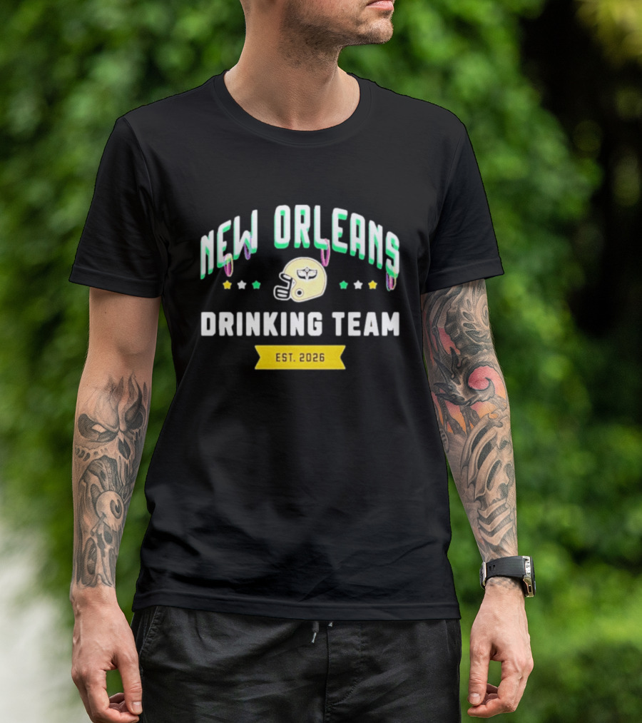 New Orleans Drinking Team Football Helmet St. Patrick's Day Est 2026 T-Shirt