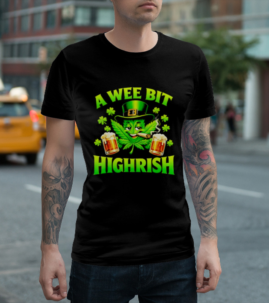 A Wee Bit Highrish St Patrick's Day Smoking Leprechaun Beer Shamrock T-Shirt