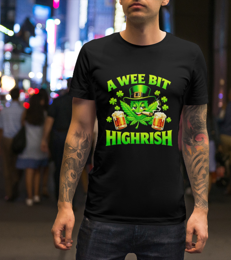 A Wee Bit Highrish St Patrick's Day Smoking Leprechaun Beer Shamrock T-Shirt
