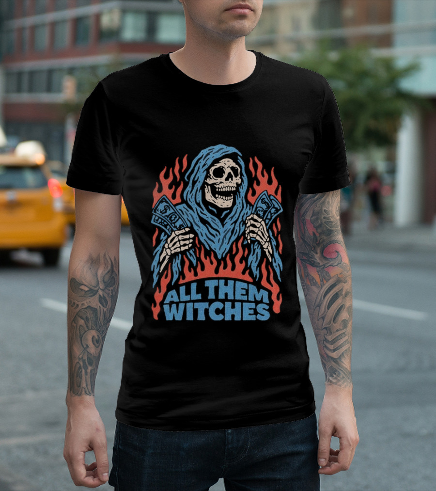 All Them Witches Skeleton Hooded Figure Fiery 2026 T-Shirt