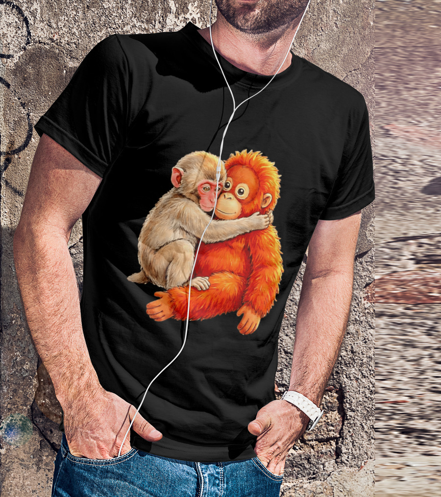 Baby Macaque Hugging Punch Monkey T-Shirt