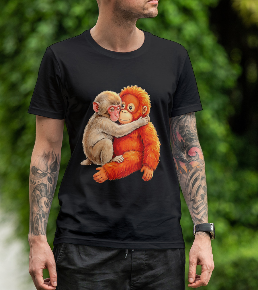 Baby Macaque Hugging Punch Monkey T-Shirt