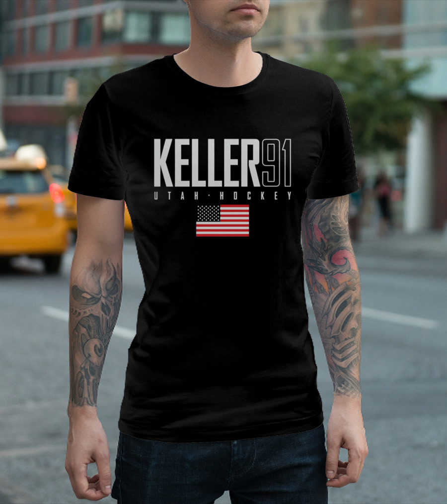 Keller 91 Utah Hockey USA Flag T-Shirt