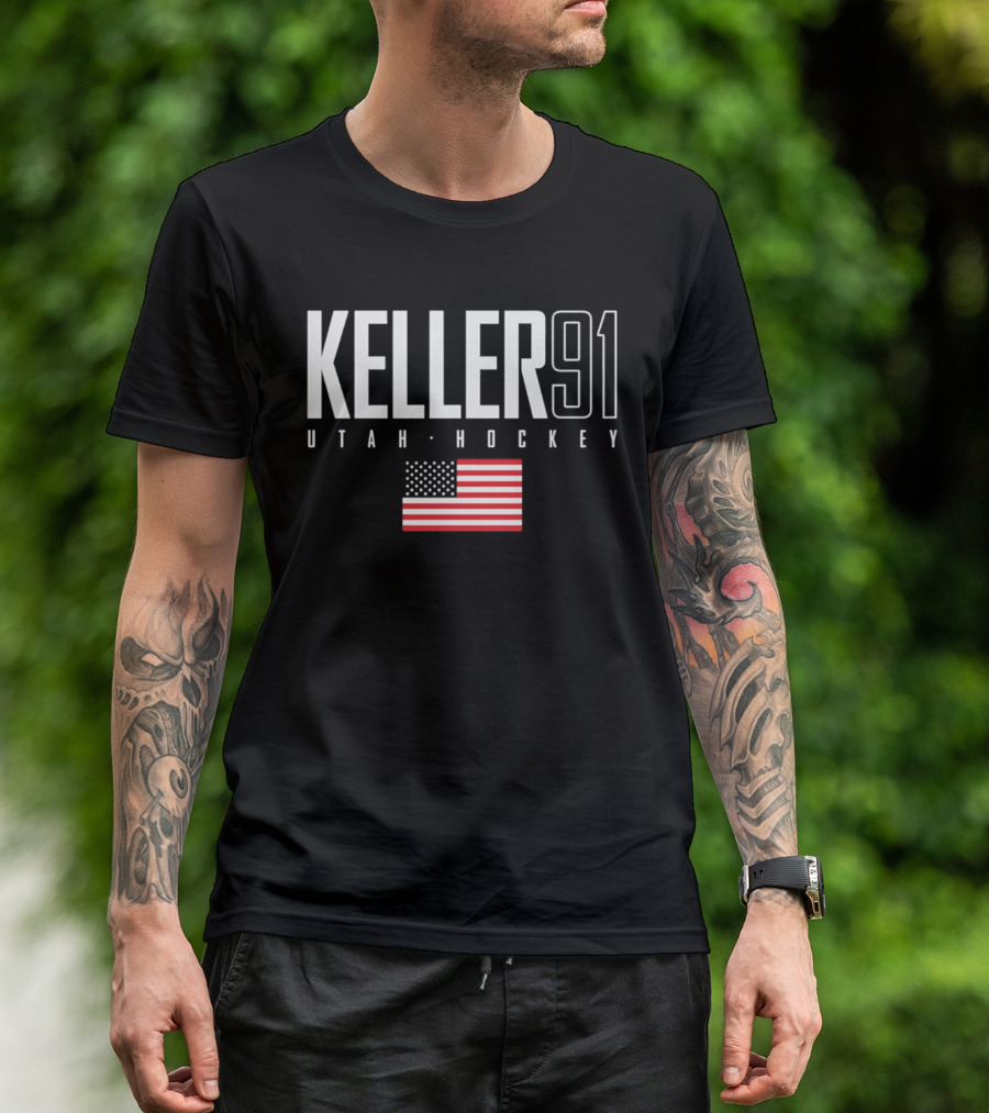 Keller 91 Utah Hockey USA Flag T-Shirt