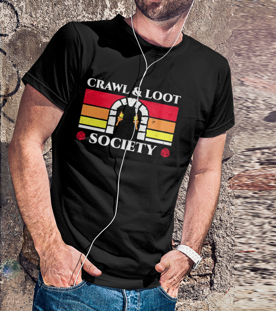 Crawl And Loot Society Retro Dungeon Gateway Torches T-Shirt