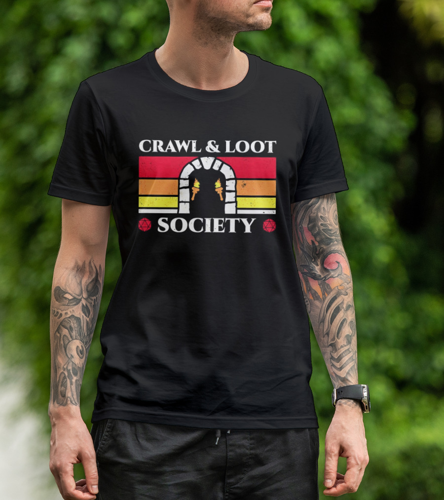 Crawl And Loot Society Retro Dungeon Gateway Torches T-Shirt
