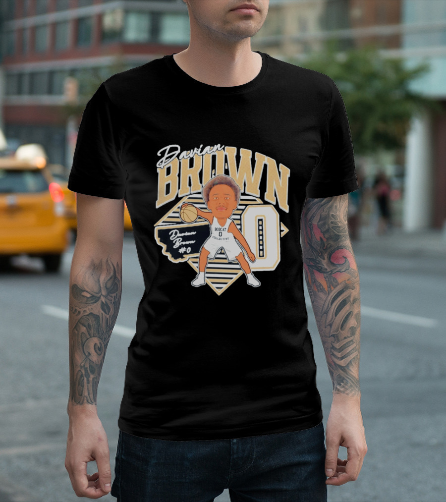 Davian Brown Bobcat Collective #0 Caricature Montana State T-Shirt