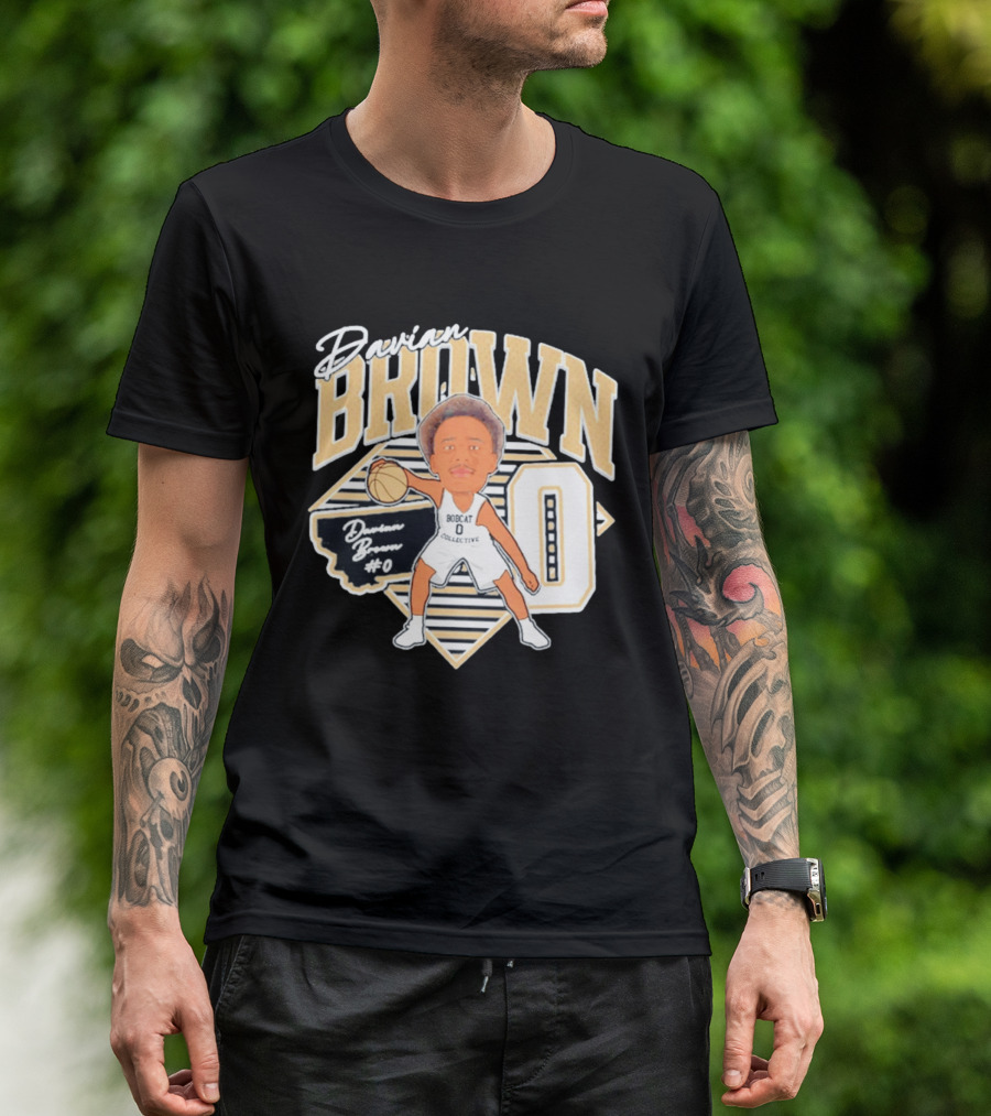 Davian Brown Bobcat Collective #0 Caricature Montana State T-Shirt
