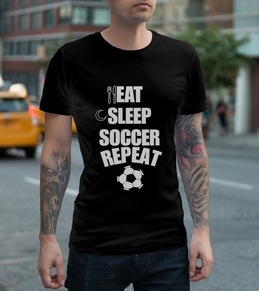 Eat Sleep Soccer Repeat Fork Knife Moon Soccer Ball T-Shirt